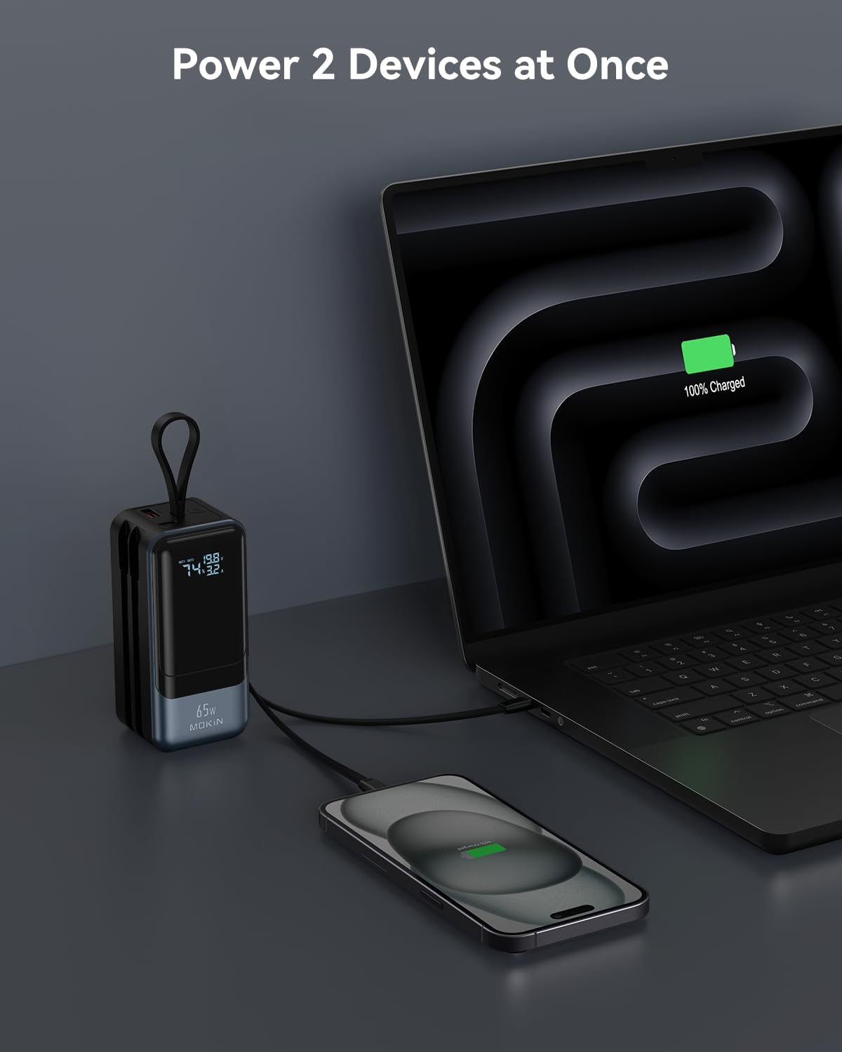 MOKiN Power Bank charging 2 devices at once