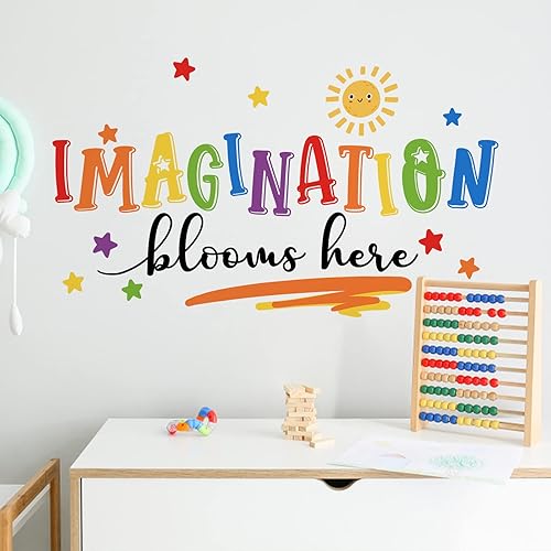 Miniatura 5 de Mfault Calcomanías de pared grandes con reglas de la sala de juegos, la imaginación florece aquí, calcomanías de pared para sala de juegos, aula,