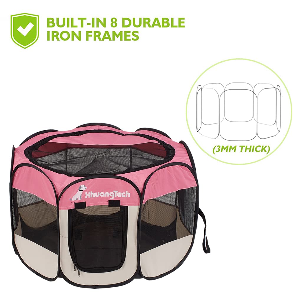 Box pieghevole per cani e animali domestici, box portatile pop up, per interni/esterni, per gattini, cuccioli, gabbia tenda con borsa per il trasporto, 600D Oxford (rosa + beige, S (66 x 66 x