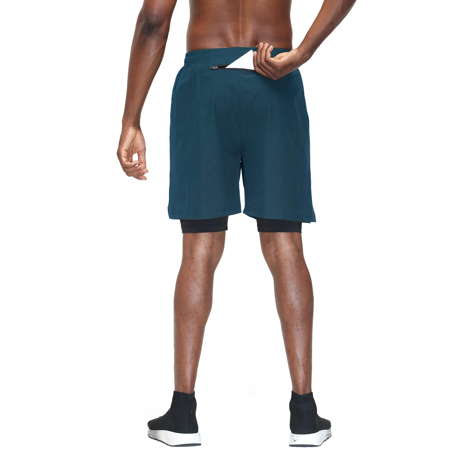 HMIYA Pantaloncini da Running da Uomo 2 in 1 Sportivi Shorts Leggeri e Traspirante Palestra Corsa Calzoncini con Zip Tasche