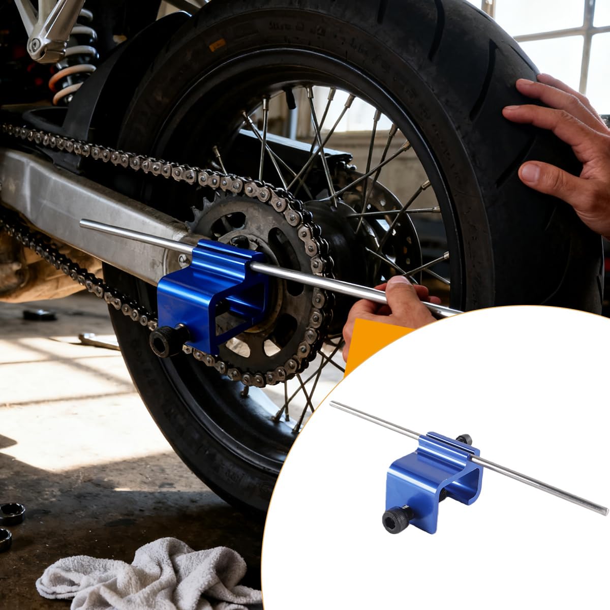 Ausi Herramienta de alineación de cadena adecuada para motocicletas ATV Herramienta de alineación rápida y precisa Azul