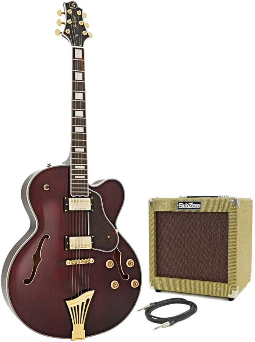 Greg Bennett Lasalle JZ-2 Guitar + SubZero V35RG Amp Pack, Red