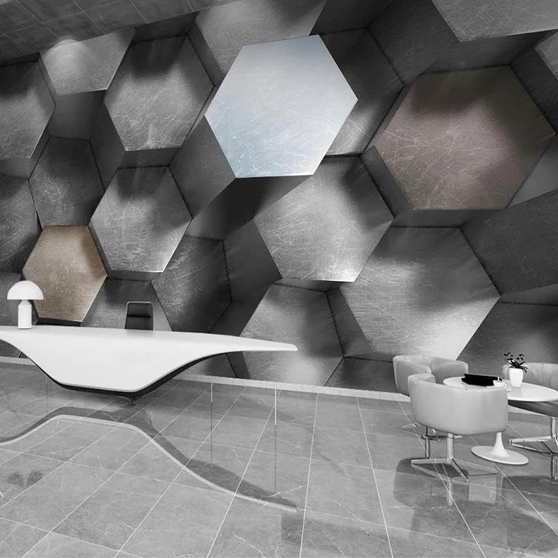 Papier peint géométrique hexagonal effet métal peinture d'art luxe - 2