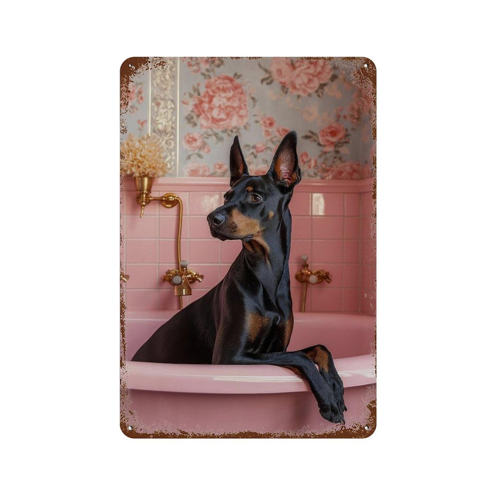 xiaoxiaoshen Doberman in Bathtub Wall Decor Art Metal Tin Poster Modern Home Decor Art Home Bar Shop Decorations Vintage Sign 30x20cm