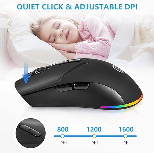 Miniatura 4 de Ratón Bluetooth inalámbrico, mouse óptico USB recargable, 3 DPI ajustables, modo dual silencioso LED (Bluetooth 5.2 y 2.4G) mouse inalámbrico para