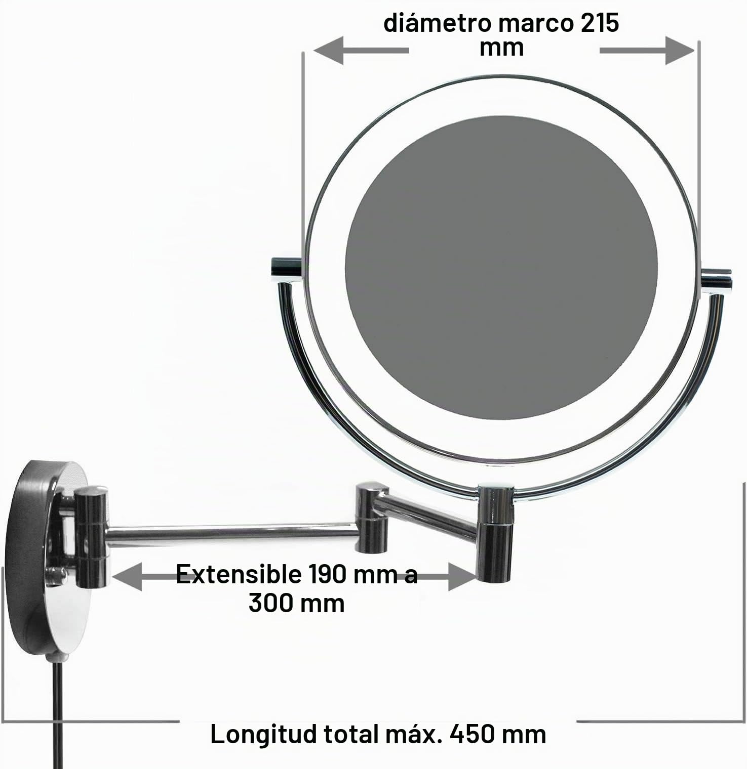 LED Cosmética Espejo 8,5 Pulgadas 7X Aumentos, Maquillar Espejo de Pared con Luz y Brazo Articulado, Plegable Espejos Afeitar Iluminado para Baño de Cara Doble, Metal Real Cromado, KXD3129-7x