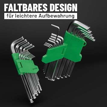 greate Innensechskantschlüssel Set mit Kugelkopf 13 teilig 127 bis 10 mm Sechskantschlüssel Set aus CRV Stahl mit stabilem Klapphalter
