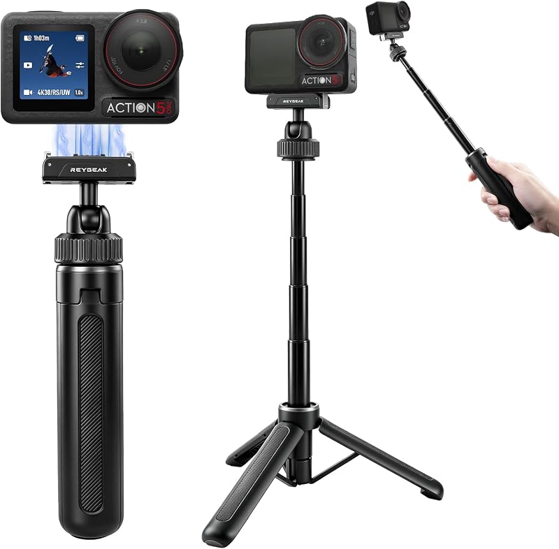 Trípode de cámara de 15" Rótula de bola de 360° para DJI Osmo 360 Action 5 pro/4/3 | Palo selfie extensible de 15,75" para vlogs, con zapata fría, diseño magnético y de liberación rápida, para DJI Osmo 360 Action 5 pro/4/3