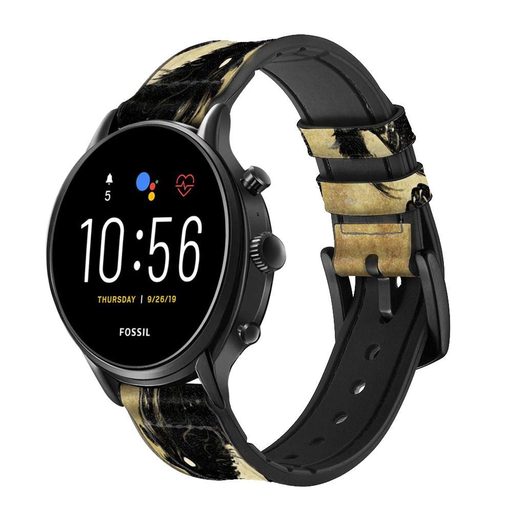 Black Dragon Painting Cinturino in Pelle Smartwatch per Fossil Hybrid Smartwatch Nate, Hybrid HR Latitude, Hybrid Smartwatch Machine Taglia (24mm)