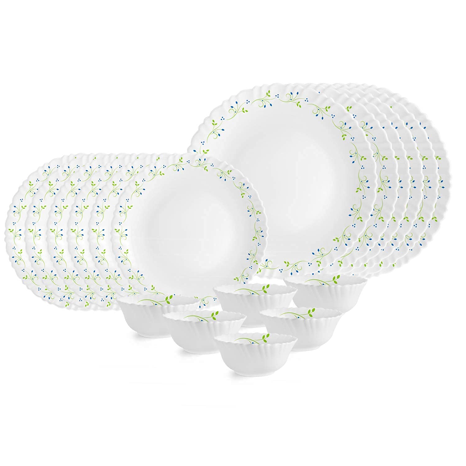 Cello Opalware Dazzle Series Tropical Lagoon Dinner Set, 18 Units | Light-Weight, Daily Use Crockery Set for Dining | White Plate and Bowl Set 4 61HTVCHLIgS. SL1500