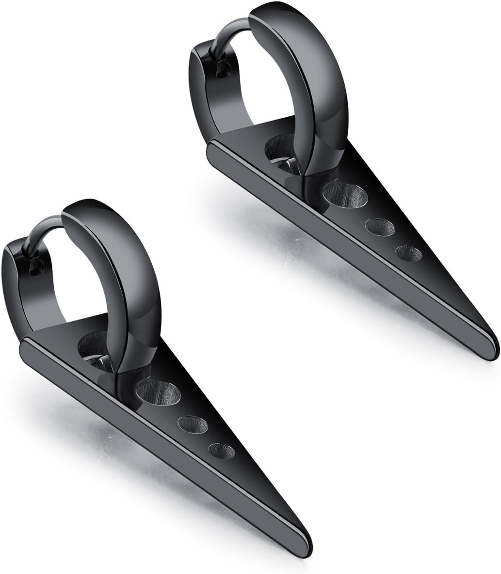 YINQAG Stainless Steel Hoop Huggie Earrings Tribal Triangle Drop Dangle Earrings for Men Women (Black)