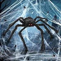 Halloween Deko Outdoor Spinne Groß, 60cm Halloween Spinne Spielzeug Deko, Riesige Halloween-Spinnen-Dekorationen, Schwarze, Weiche, Haarige, Spinnenweben Deko Halloween Party Horror Draußen (A)