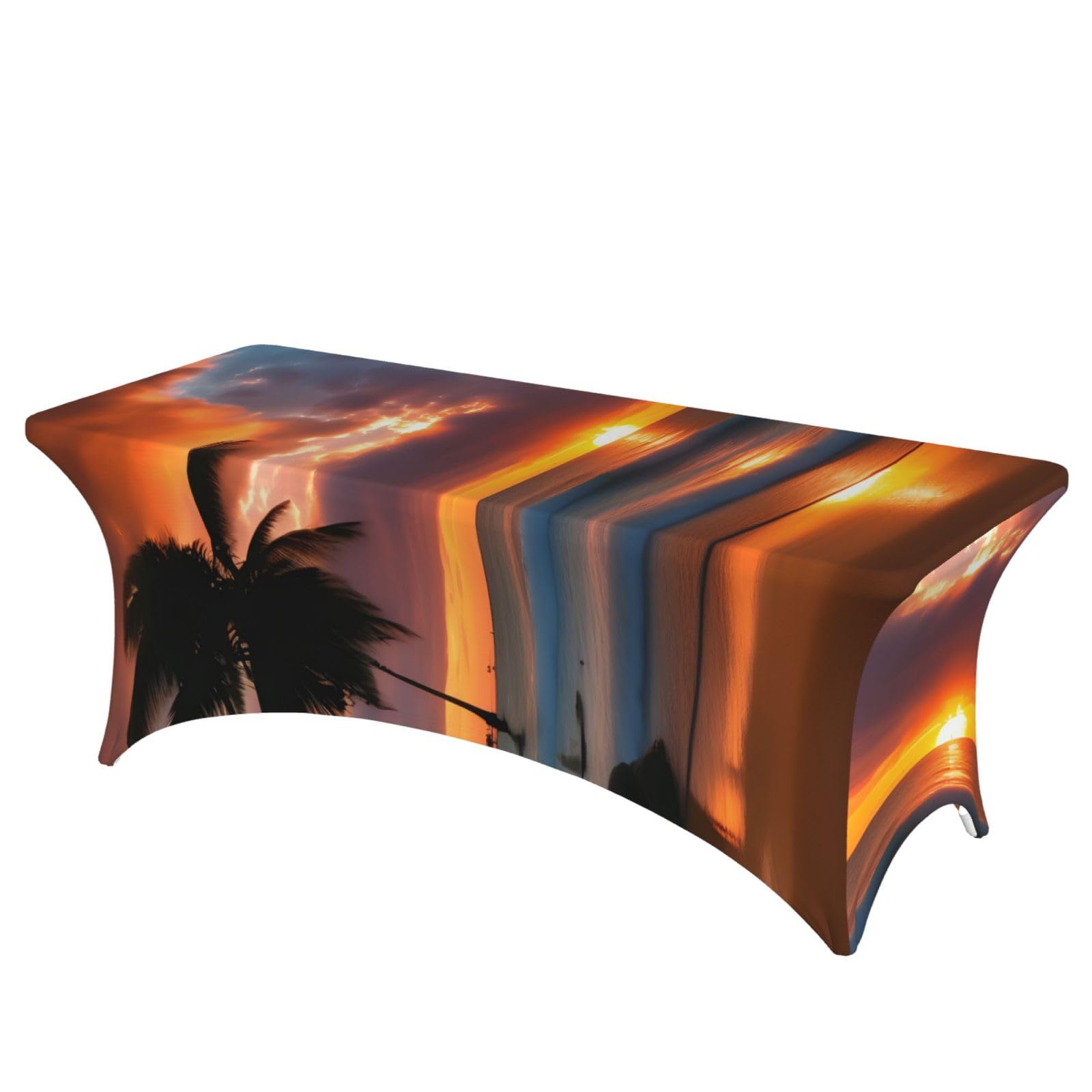 NImongt Sunset Beach Print Elastic Rectangular Tablecloth Holidays Family Banquet Wedding Party Table Cover