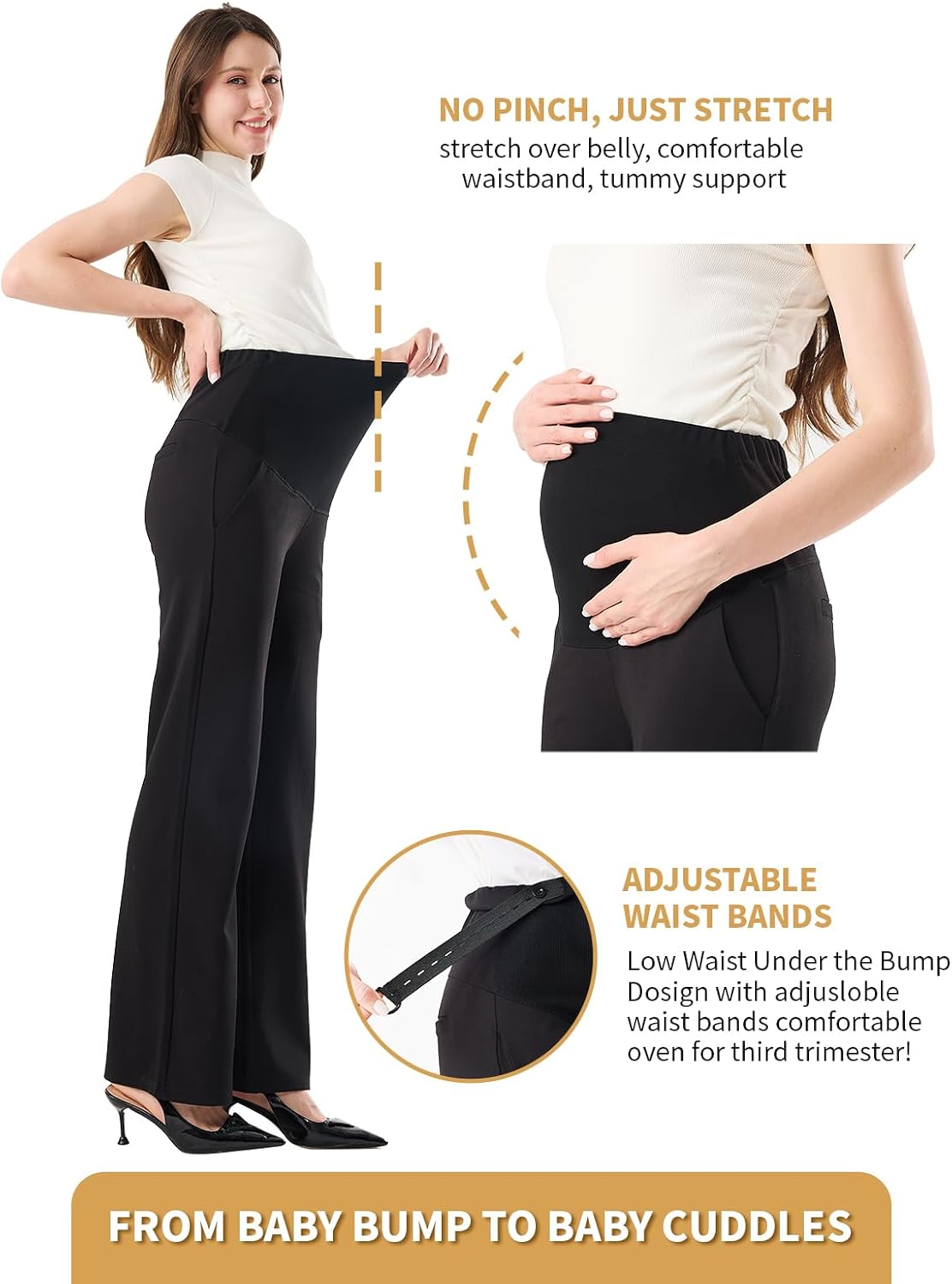 Maternity Work Dress Lounge Wide Leg Office Palazzo Business Casual Pants Clothes for Work Slacks Pregnancy Workwear