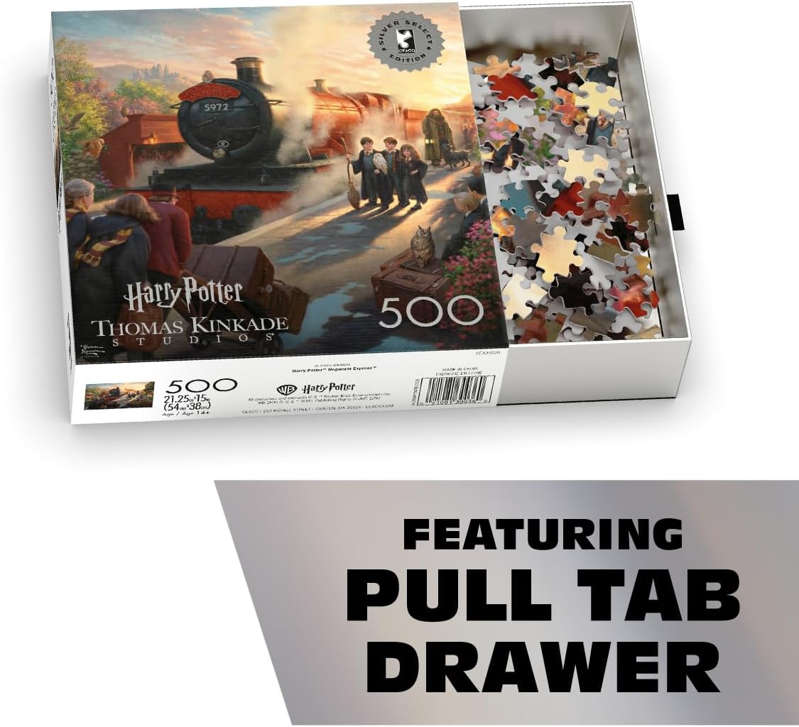 Buffalo Games Harry Potter - Thomas Kinkade Studios - Hogwarts Express - 500 Piece Jigsaw Puzzle - Silver, 21.25 x 15 in - Puzzles for Adults - Adult Jigsaws - Harry Potter Artwork