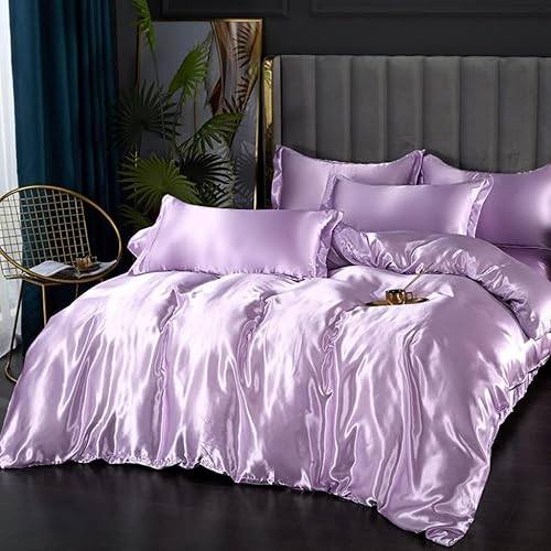 Vista 184 de Feelyou Juego de ropa de cama de satén similar a la seda, tamaño Queen, juego de funda de edredón sedosa rosa de lujo, funda de edredón suave, Multi