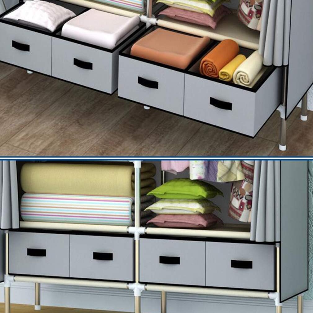 Cloth Wardrobe Clothes Closet, Portable Closet Wardrobe Storage Closet Standing Closet Fabric Cabinet Portable Wardrobe,Blue_140x45x168cm