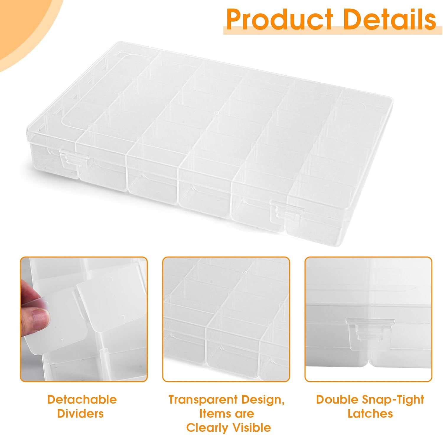 2 Pack Piping Tip Organizer Box, 36 Grids Storage Container with Adjustable Dividers, Made with Clear Plastics, Compartment Container for Cake Decorating Tools, Baking Tools, Jewelry, Beads and Crafts
