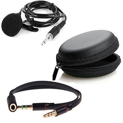 Gilary Lavalier Lapel Coller Microphone Kit with Voice Recording Filter Mic for Recording Singing Youtube on Smartphones mic with pouch and 2 in 1 cable also (Black)