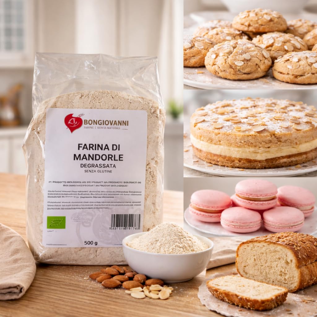 BONGIOVANNI Farine e Bontà Naturali Farina di Mandorle Degrassata Bio Senza Glutine 500 g – Gusto Leggermente Fruttato e Delicato