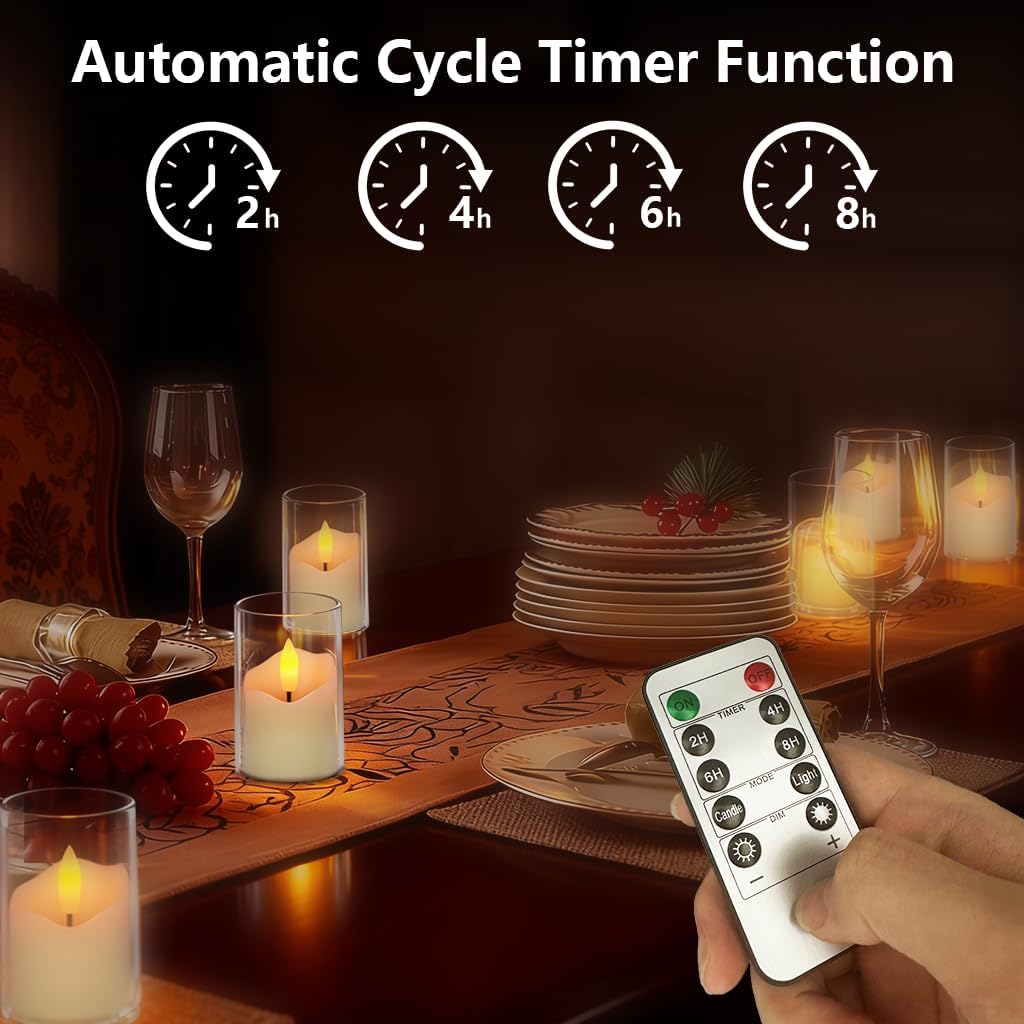 Rechargeable Flameless Candles with Remote, 1.5H Fast Charge 60H Runtime, 6 Realistic Drip Design + 6 Windproof Slanted Covered, Timer Dimmable for Wedding Patio Decor, 12-Pack