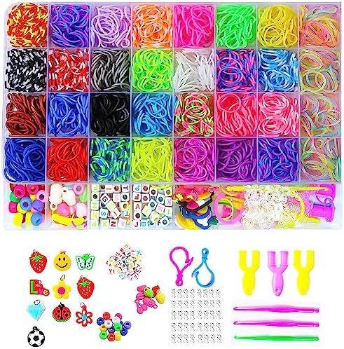 Yestrong 2500+Loom Bänder Set, Loom Bänder Zubehör Bunte Gummibänder Loops Gummis für Armbänder, Rubber Loombänder Mit Accessoires