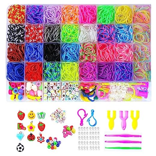 Yestrong 2500+Loom Bänder Set, Loom Bänder Zubehör Bunte Gummibänder Loops Gummis für Armbänder, Rubber Loombänder Mit Accessoires