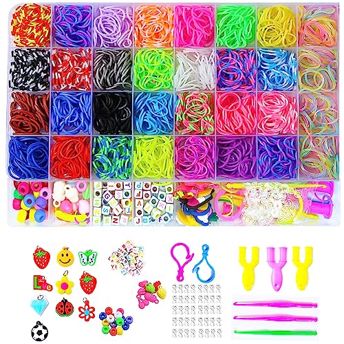 JcoGel 2500+Loom Bänder Set, Loom Bänder Zubehör Bunte Gummibänder Loops Gummis für Armbänder, Rubber Loombänder Mit Accessoires for Jungs Mädchen Kinder