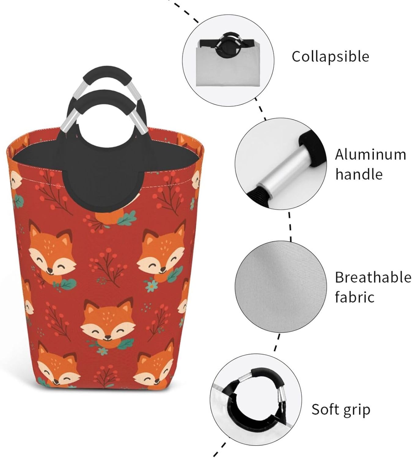 50l Laundry Basket Cute Fox Waterproof Laundry Hamper Foldable Clothes Laundry Bag With Handles