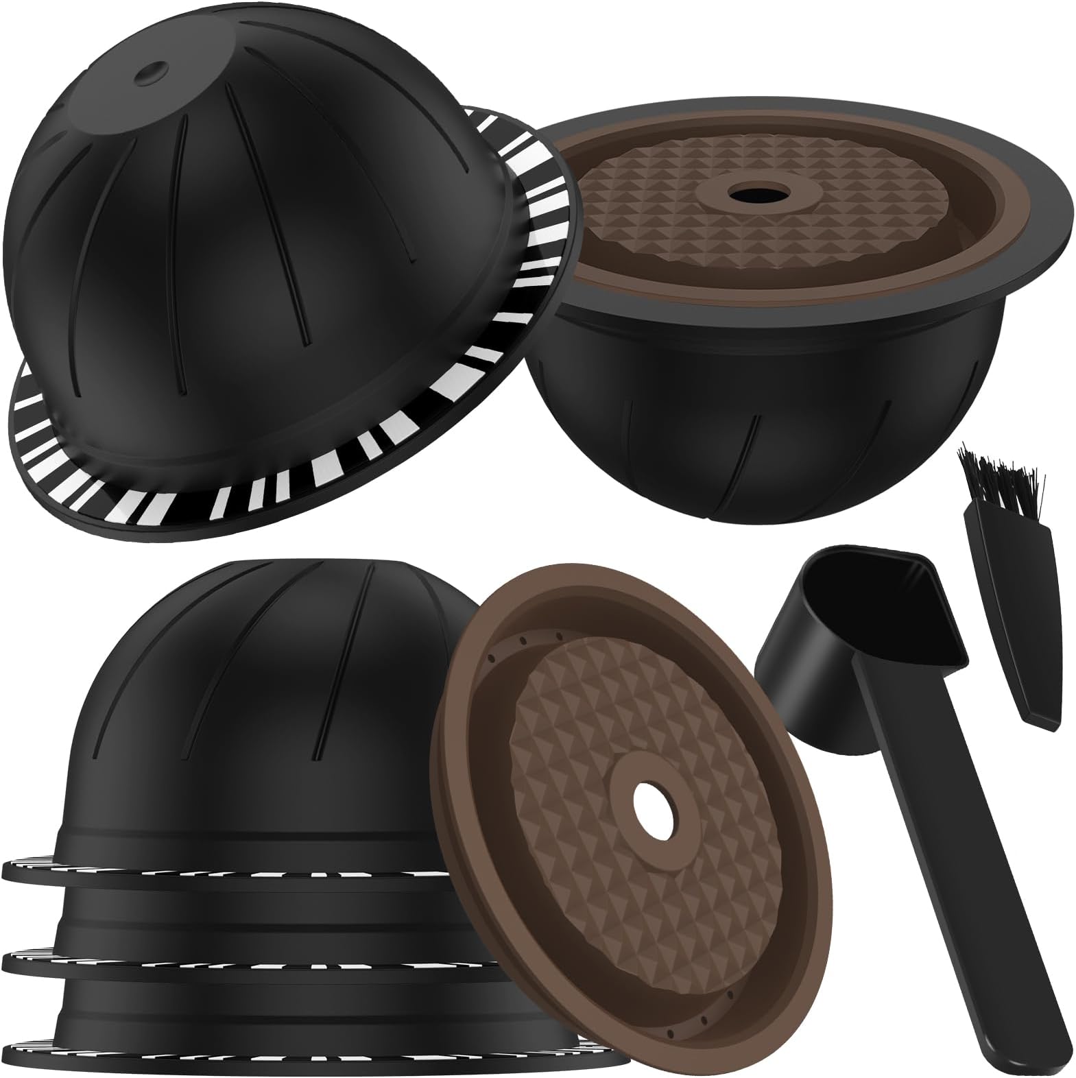 5PCS Reusable Vertuo Pods with 2PCS Reusable Silicone Lids, Refillable Coffee Capsule for Vertuoline & Vertuo Pod, 150ml 230ml Coffee Pods Compatible with Nes presso Vertuo Coffee Machine(black)