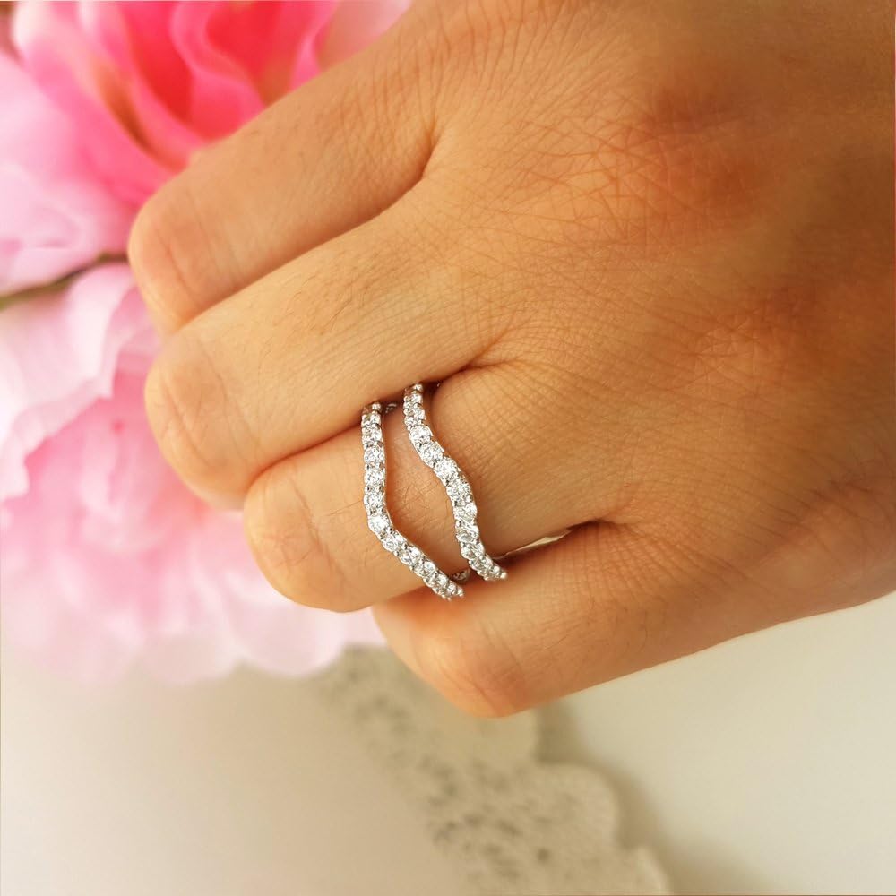 Dazzlingrock Collection 1.00 Carat (ctw) Round Cubic Zirconia Ladies Wedding Guard Double Ring 1 CT, 14K White Gold, Size 7.5