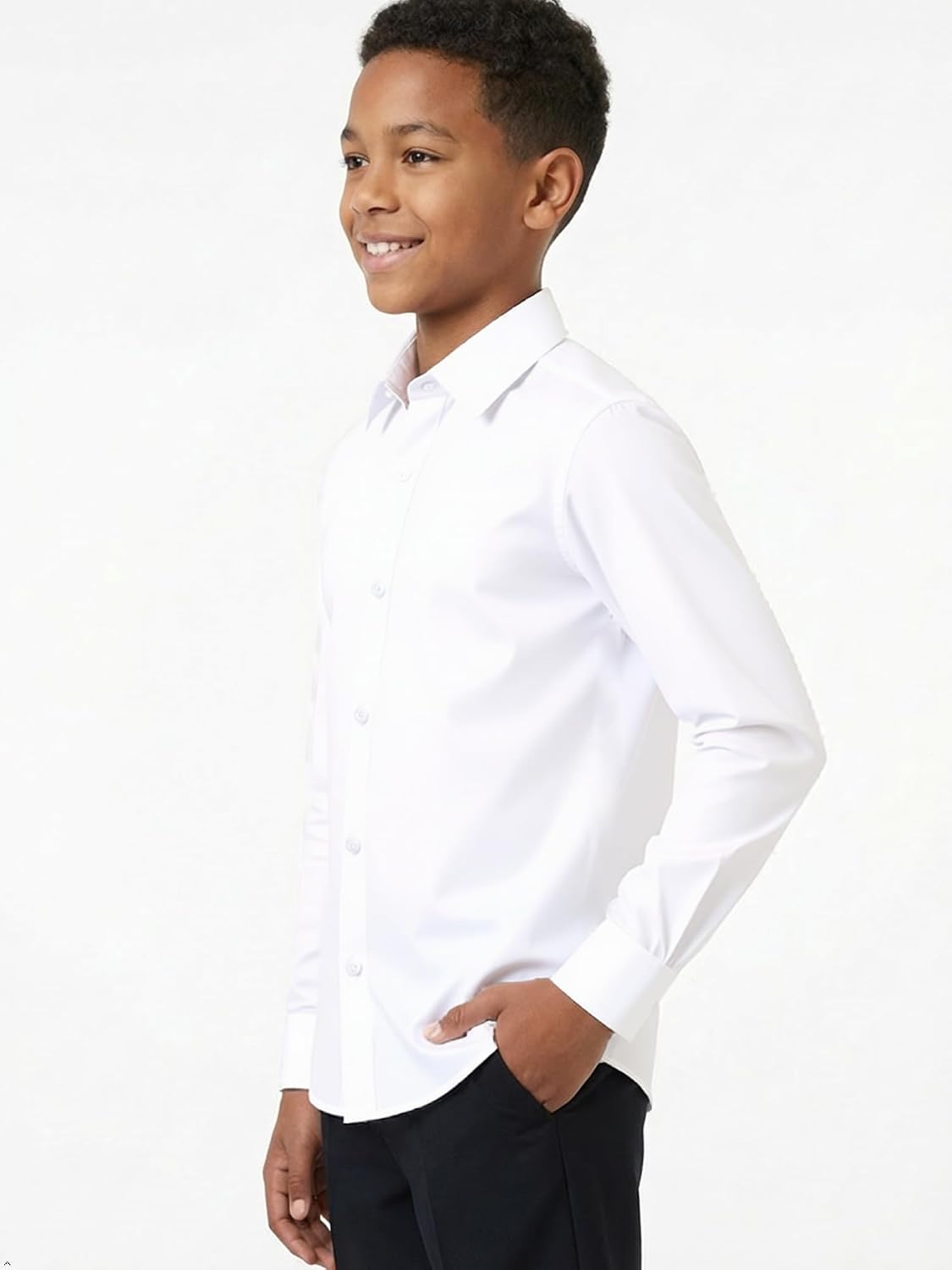 SOLOCOTE Boys White Button Down Dress Shirt Classic Long Sleeve Formal Collared School Uniform Tops for Kids