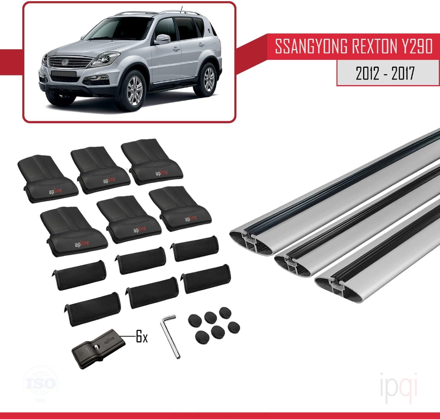 Compatible with Ssangyong Rexton (Y290) 2012-2017 FLY Model Car Roof Rack Cross Bar Grey Aluminium 3 Bars