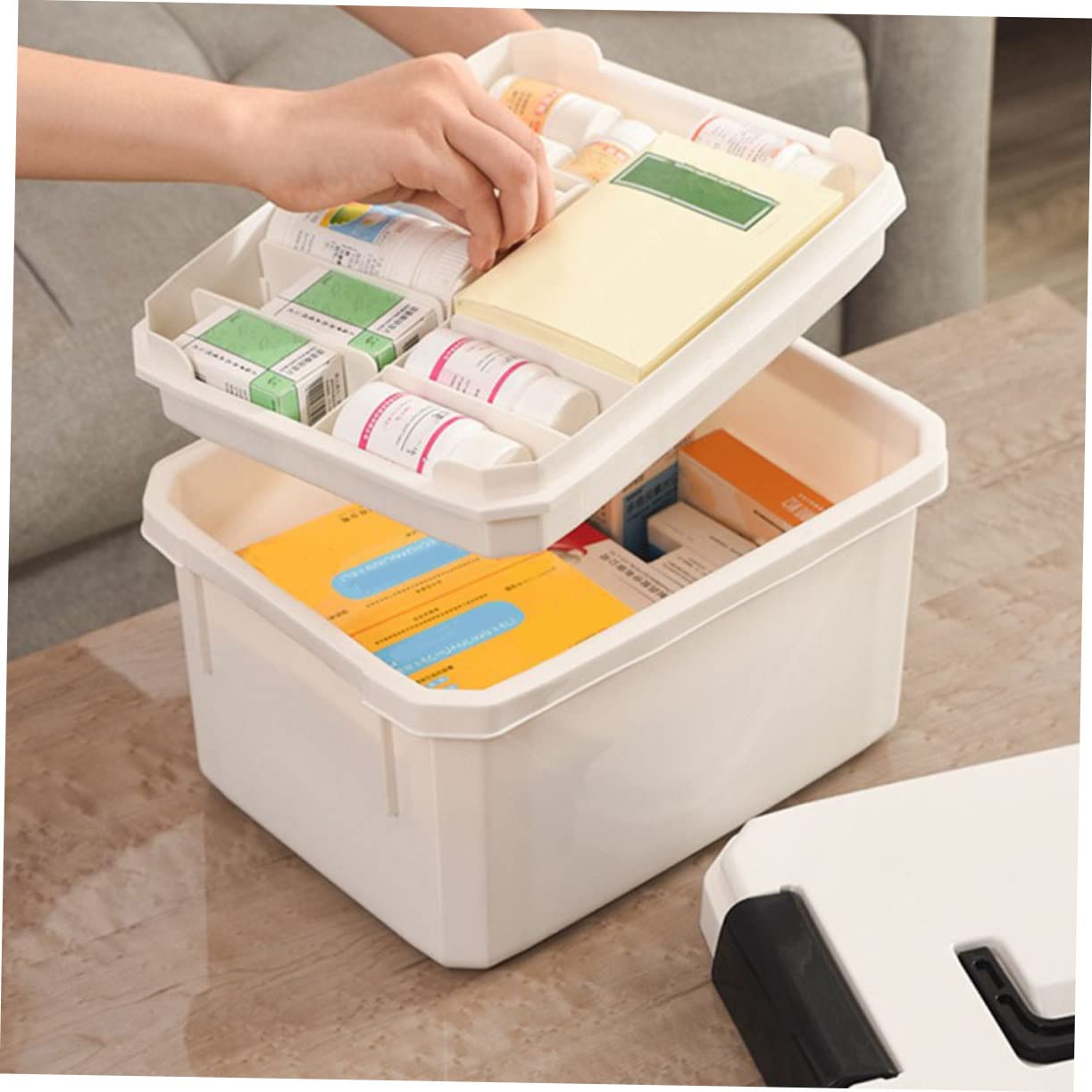 1pezzi Scatola Portatile Per Medicinali Capacità Con Maniglia Organizer Multiuso Per Casa e Ufficio Robusta e Durevole Perfetta Per Pronto Soccorso e Stoccaggio Medicinali