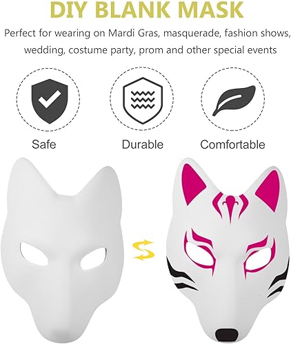 Miniatura 6 de Máscara de zorro de Halloween, máscara en blanco, máscara de zorro blanco, sin pintar, máscara de manualidades para fiesta de disfraces de Halloween