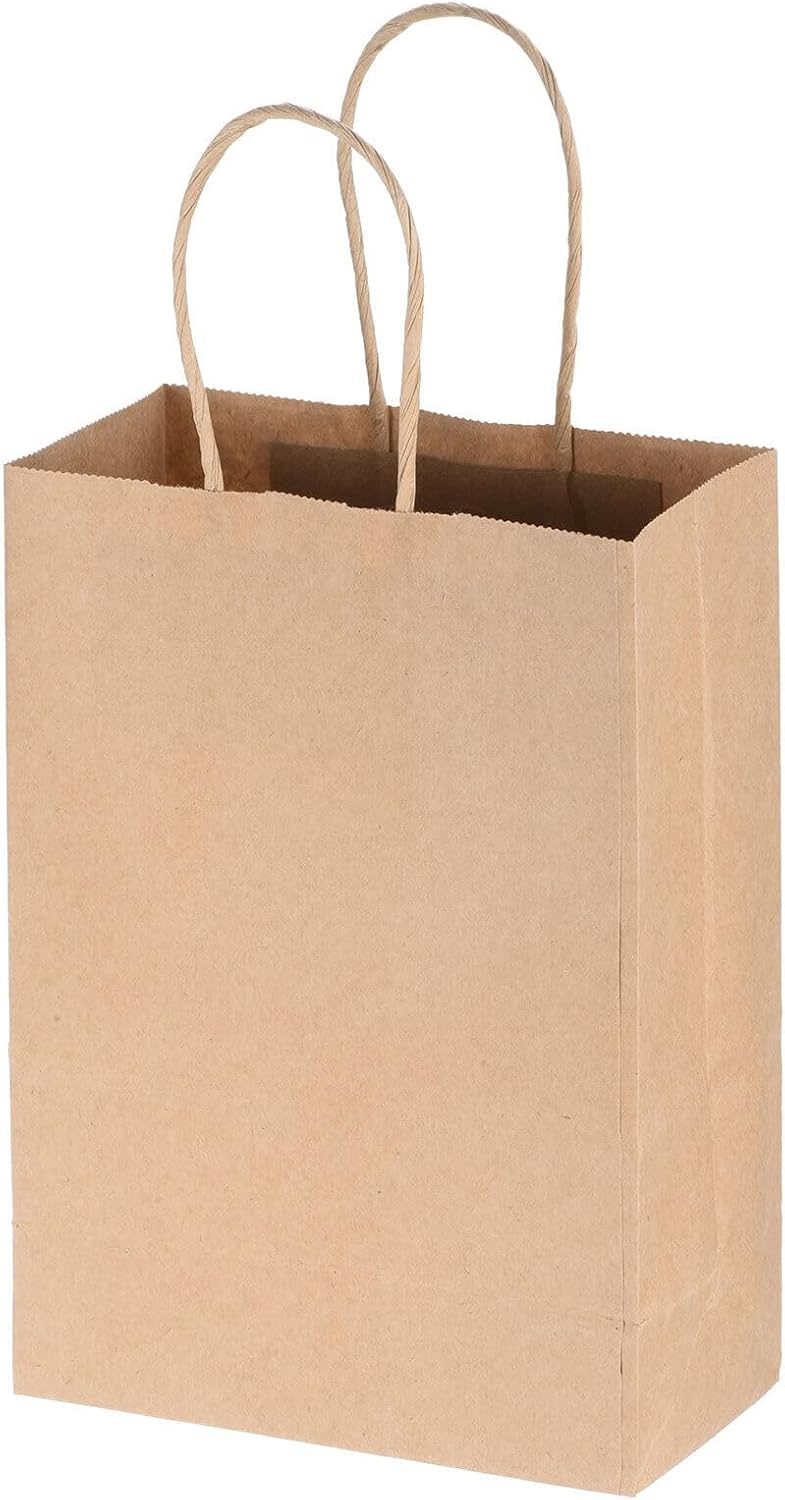 Home and Garden Parts 50Pcs 5.9"x3.1"x8.2" Paper Bags with Handles Favor Tote Natural Color #CN/251024/09012