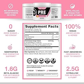 Honey Badger Pre Workout Powder, Keto Vegan Preworkout for Men & Women, Beta Alanine & Caffeine, Sugar Free Natural Energy Supplement, Pink Lemonade, 30 Servings