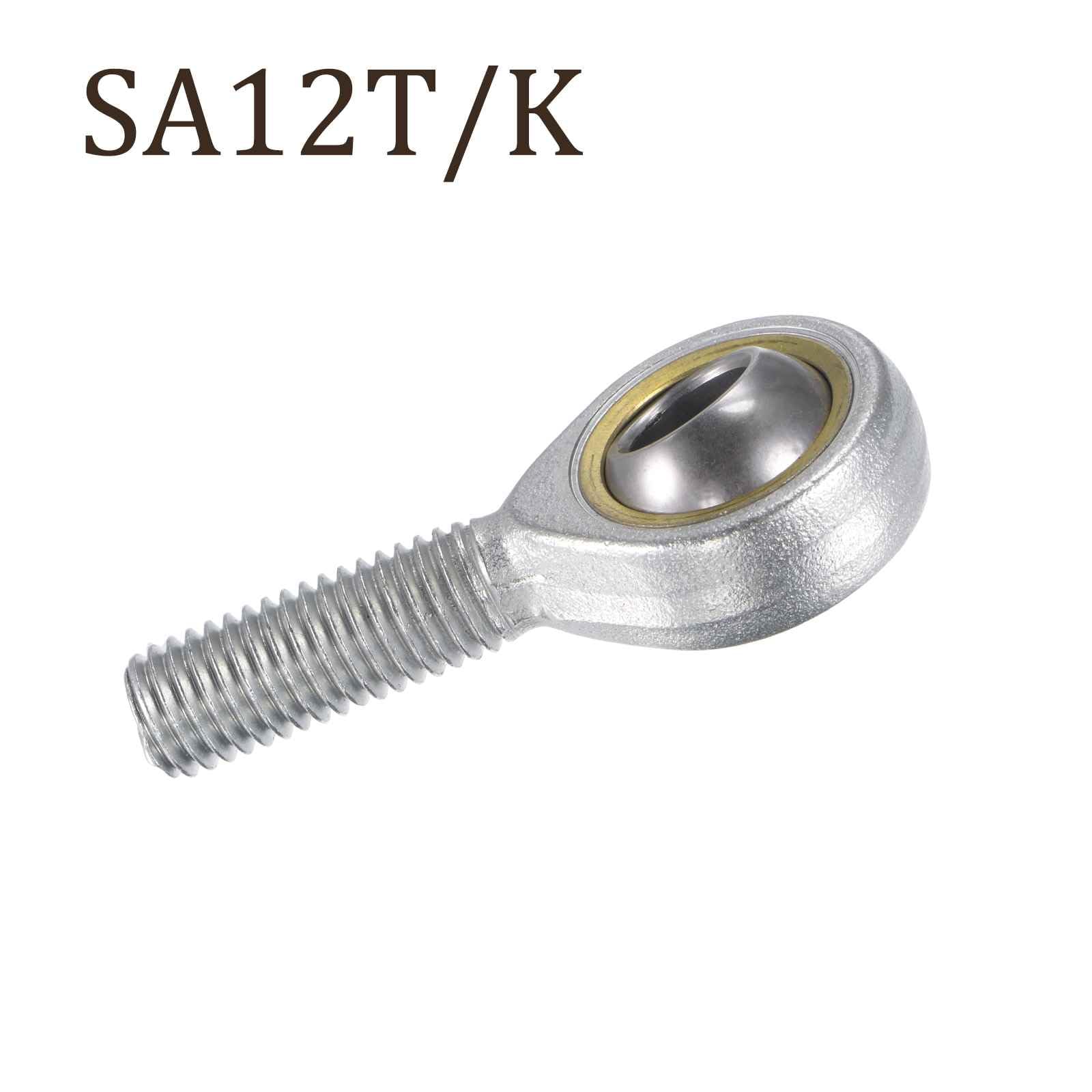 2 Piezas SA12T/K M12 Rótula De Extremo De Barra - [Diámetro Interno 12mm, Rosca M12x1.75 Macho Derecha] Rótula Macho Con Tuercas De Seguro, Acero Al Carbono 45#