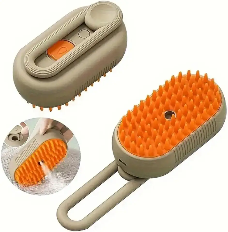 Escova Pet Vapor, Massageadora de Banho com Cerdas de Silicone, Design Ergonômico, Removedora de Pelos, Higienizadora, Brilho, Limpeza a Vapor