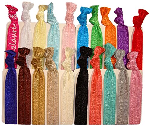 Kenz Laurenz Hair Ties Ponytail Holders - 20 Pack 'Solid Assortment' No Crease Ouchless Elastic Styling Accessories Pony Tail Holder Ribbon Bands
