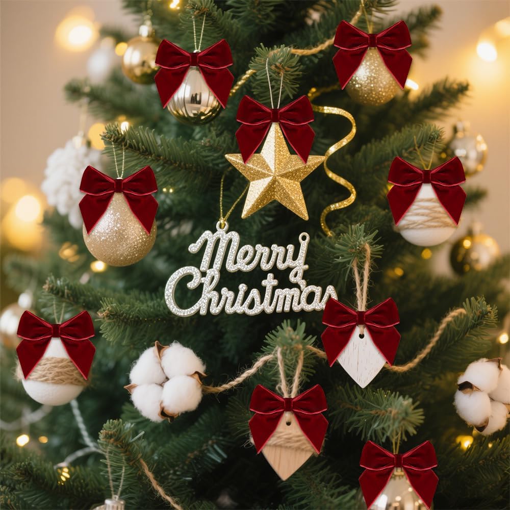 50 PCS Burgundy Velvet Bows for Christmas Tree, 2.75" Small Velvet Ribbon Bows for Gift Wrapping, Mini Bows for Crafts, Bow Decorations for Party Baby Shower Birthday Wedding (Burgundy, 50PCS) - Image 2