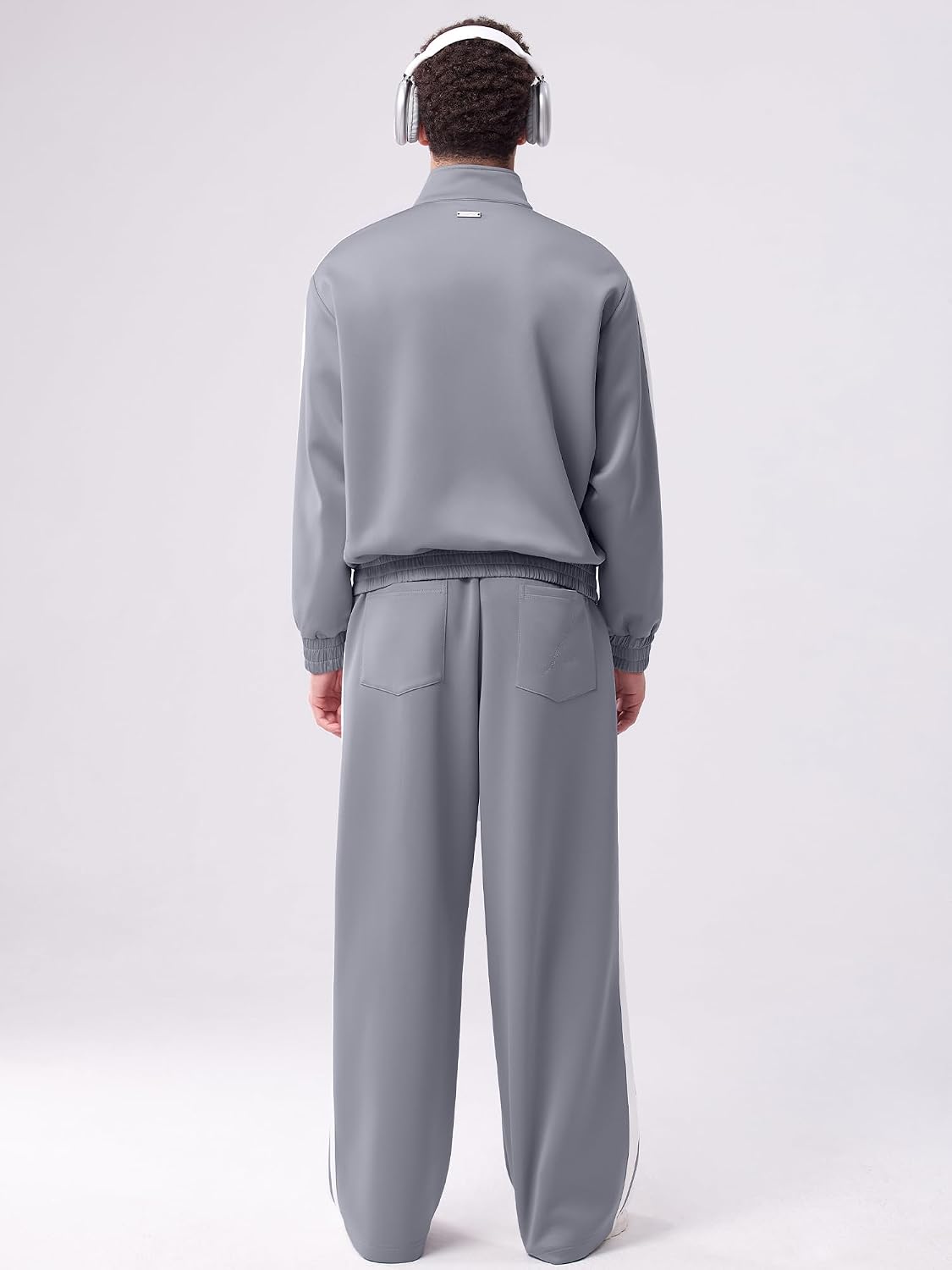 Men's Embroidered Casual Track Pants(Only) with Zipper Pockets Wide Leg Y2K Daily Streetwear Trousers for Men S Size(Grey)