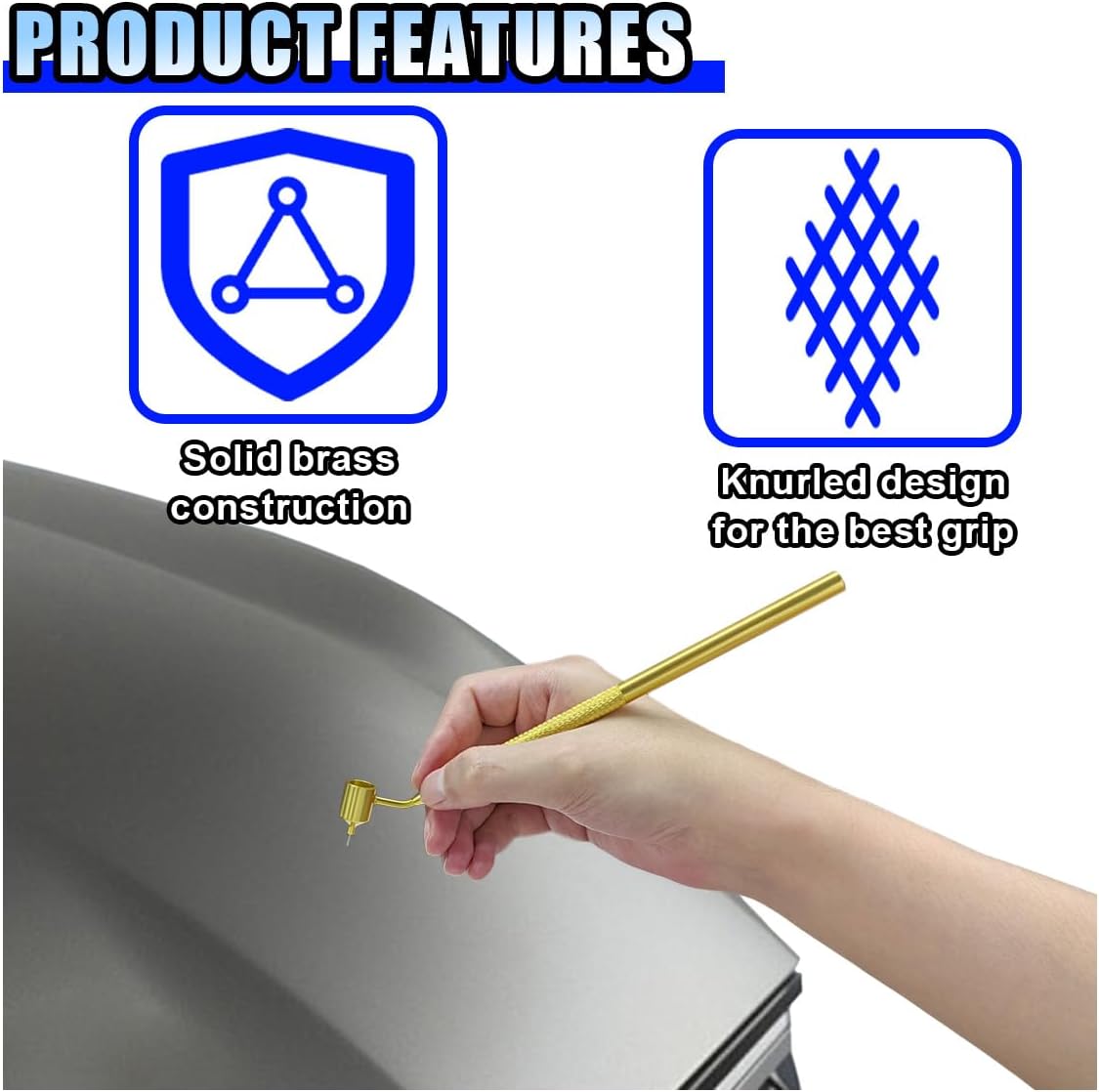 Fine Line Paint Pen, 0.5 mm Fluid Writer Tool, Detailing Touch up Painting Pen, Gold Tip Brass Construction Wax Applicator for Rock Chips and Scratch Repair