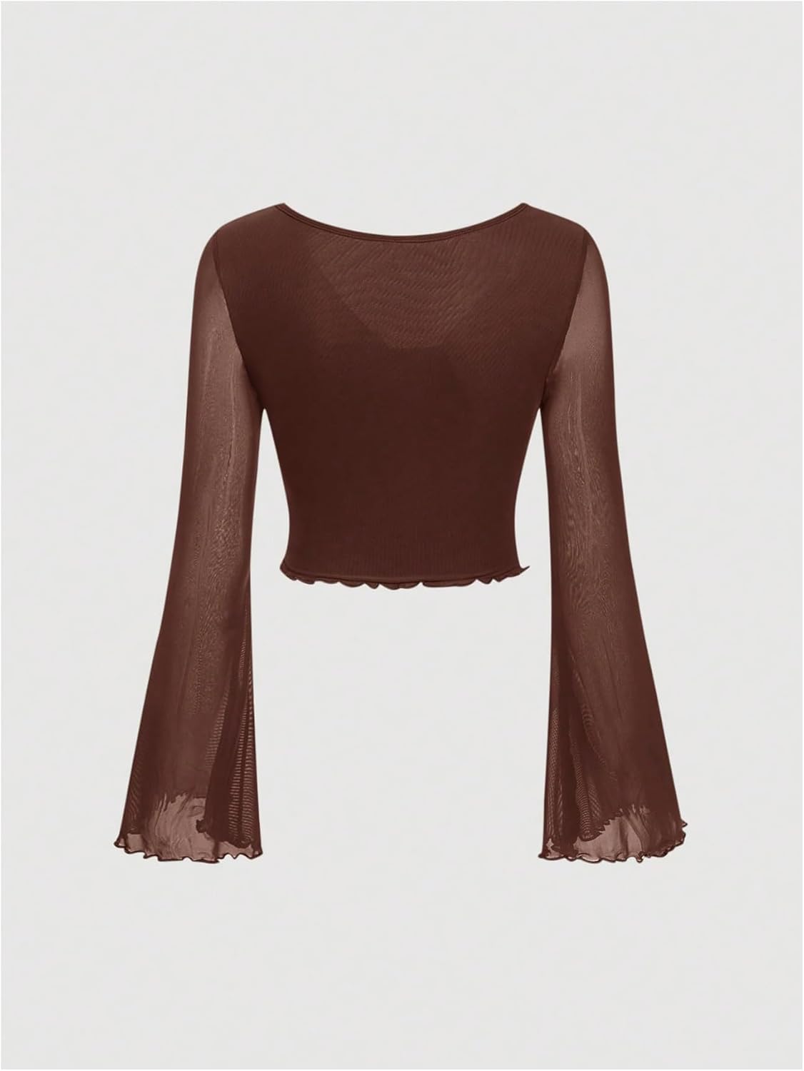 GORGLITTER Women's Bell Sleeve Sheer Mesh Top Tie Front Lettuce Trim V Neck Spring Trendy Dressy 2026 Work Shirts - Image 2