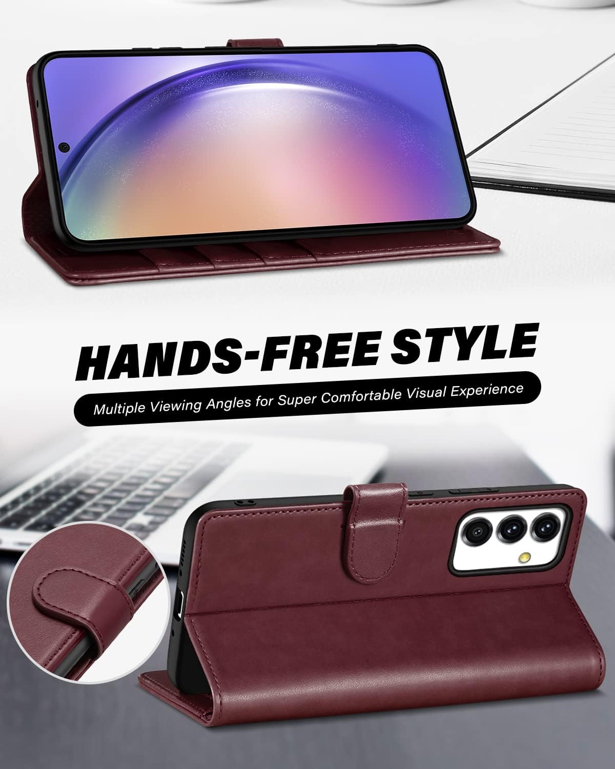 TUCCH Wallet Case for Galaxy A54 5G, Magnetic PU Leather Stand [RFID Blocking] Card Slot Protective Folio Flip Cover with [TPU Shockproof Interior Case] Compatible with Galaxy A54 6.4-Inch, Wine Red