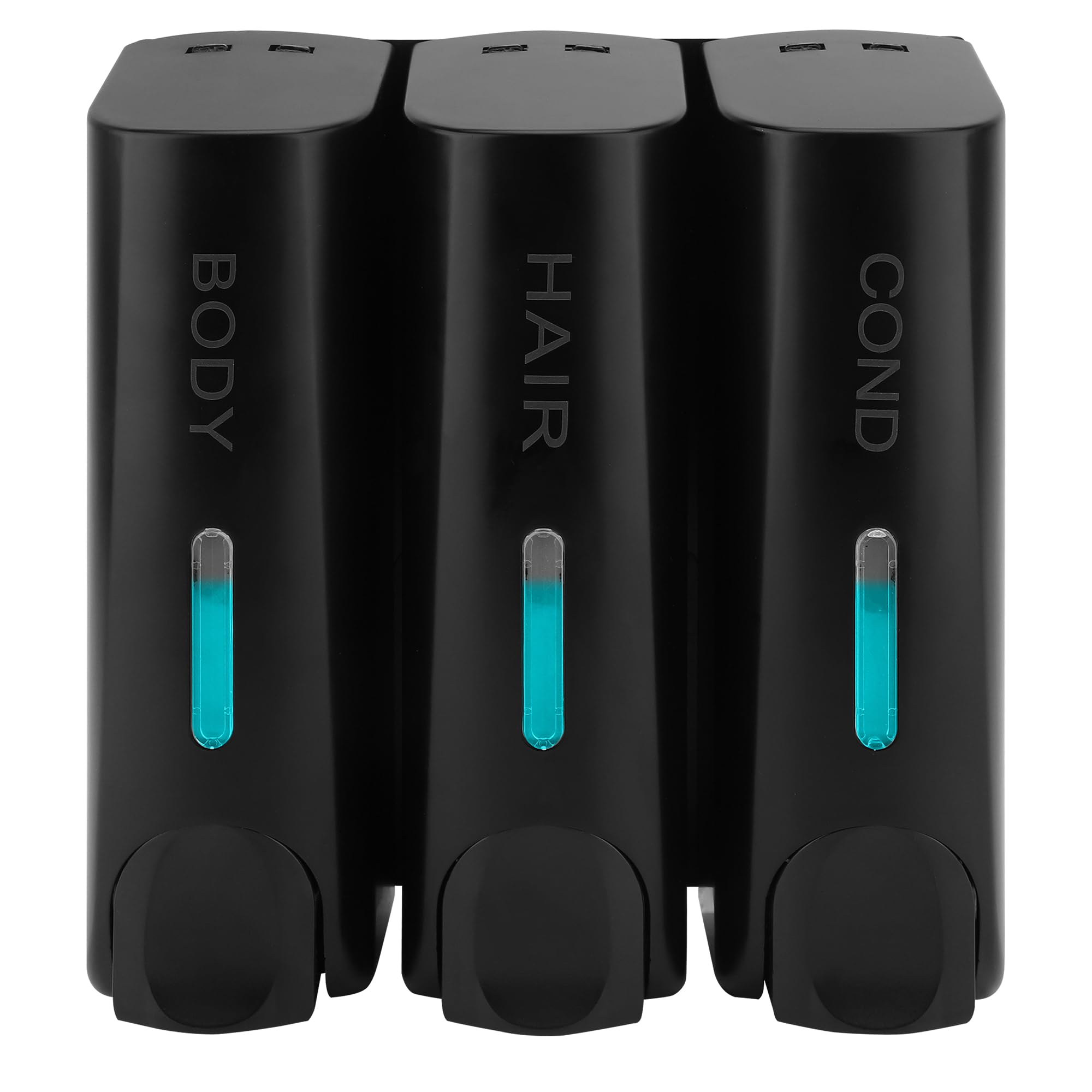 ABS Soap Dispenser 3 x 350 ml Manual 3 Chambers Wall Mount Shampoo Conditioner Dispenser for Hotel Home (Black)