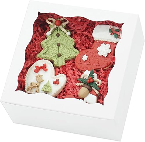 XIINHPKGG - 20 cajas de panadería de 6 x 6 x 3 pulgadas con ventana cajas de galletas, mini cajas para pasteles, cajas de pastelería para cupcakes,