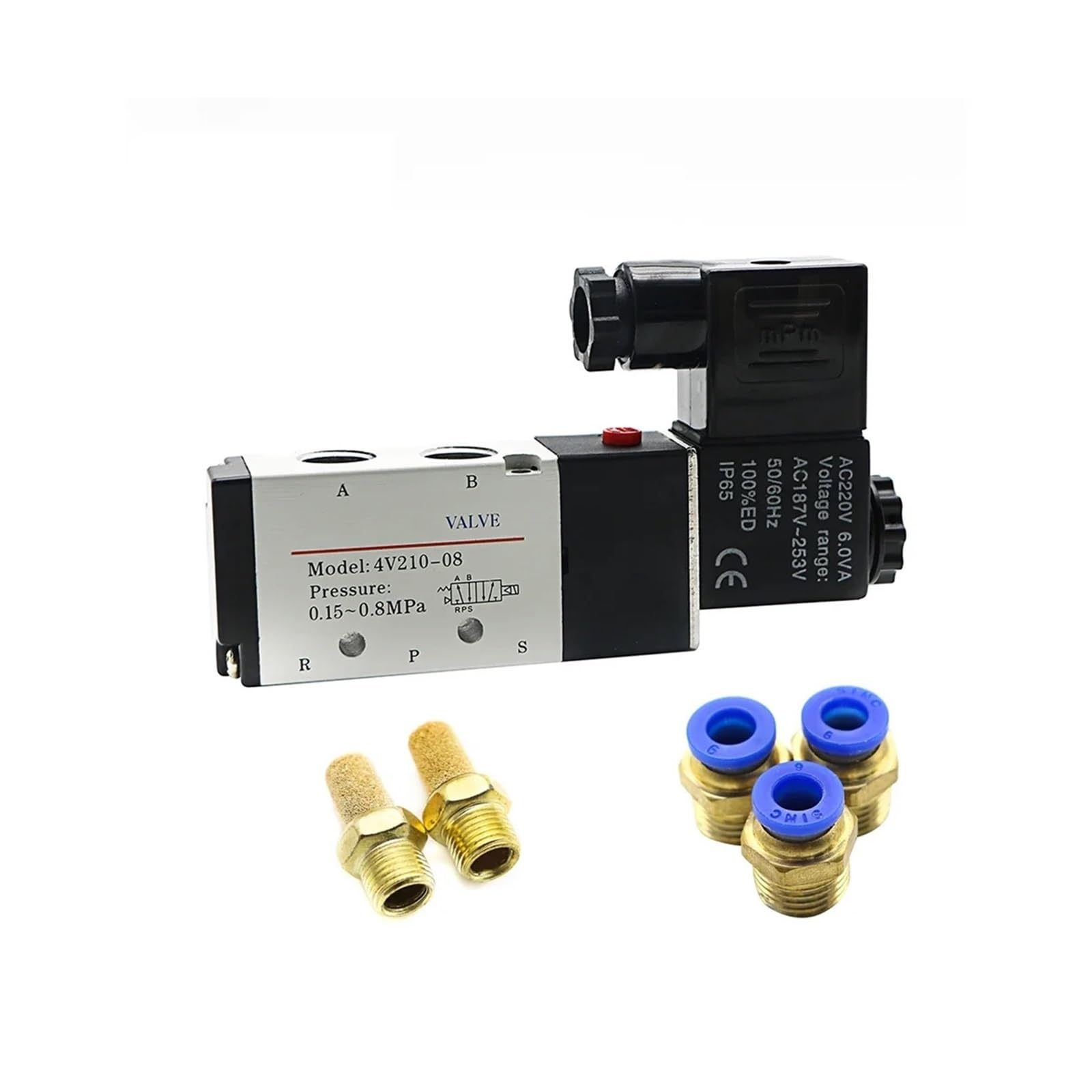 Electroválvula neumática 4V210-08 5 vías 2 posiciones control aire gas