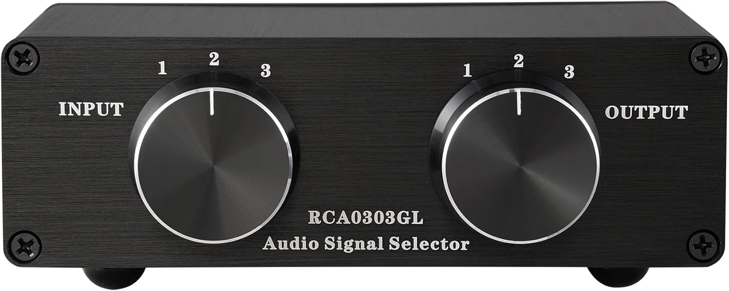 3 to 3 RCA Audio Signal Switcher, Power Amplifier Selector Switch 3 in 3 Out, for CD Players, Radios, Decoders, Power Amplifiers, and Active Speakers (RCA 0303GL)