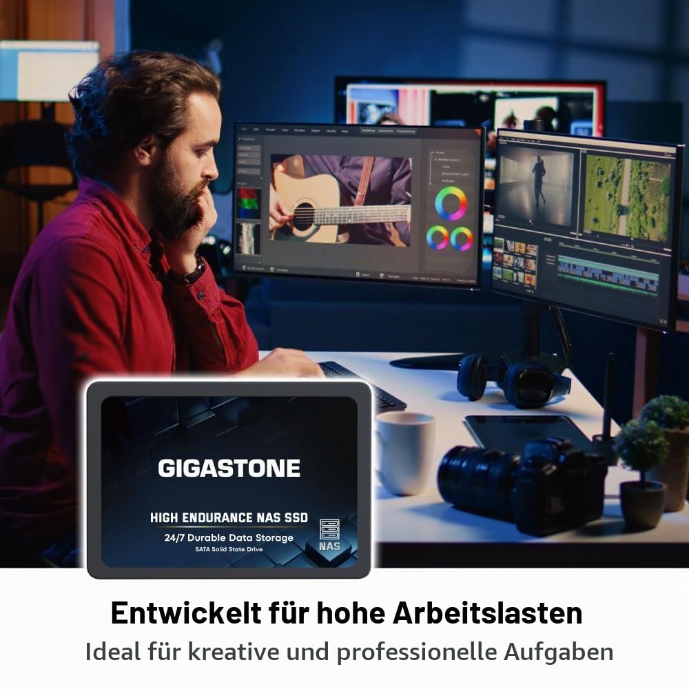 Gigastone NAS Zertifiziert 512GB SSD Festplatte (2er-Pack) TLC Hohe Dauerhaltbarkeit SSD für 24/7 Dauerbetrieb NAS-Systeme RAID 2,5 Zoll SATA III Internes Festkörper-Laufwerk SSD Caching
